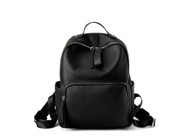 Genuine Leather Backpack Casual School Bag Travel Bag Black