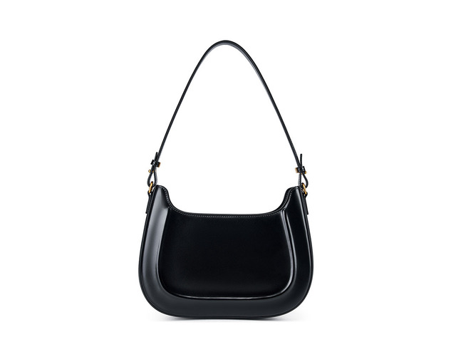 Genuine Leather Women Trendy Cresent Shoulder Bag Hobo Handbags Black