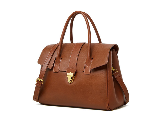 Genuine Leather Women Handbag and Shoulder Bag Brown