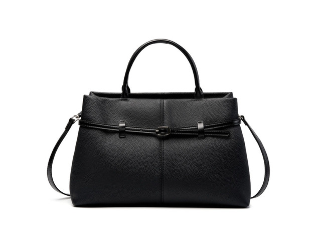 Genuine Leather Women Large Casual Handbag Black