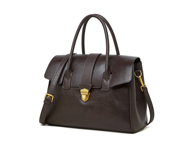 Genuine Leather Women Handbag and Shoulder Bag Brown