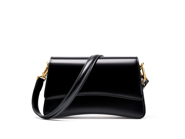 Genuine Leather Boston Shell Bag Shoulder Cross Shoulder Handbag Black