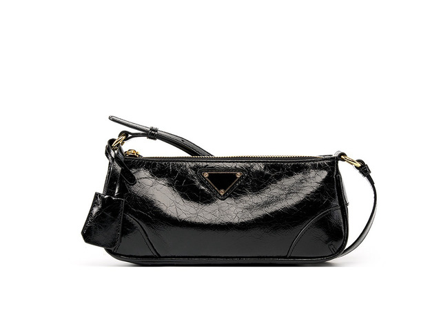 Genuine Leather Women Trendy Cresent Shoulder Bag Hobo Handbags Black