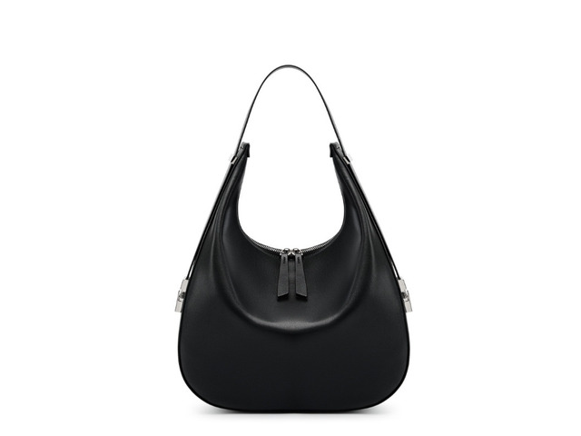 Genuine Leather Ladies'Crossbody Bag with Wide Strap Black