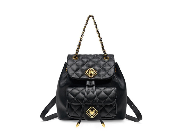 Genuine Leather Women Backpack Black