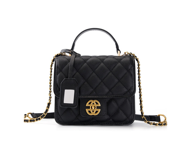 Genuine Leather Crossbody Bags for Women Trendy Ladies Shoulder Purse Satchel HandBag with Chain Strap Black