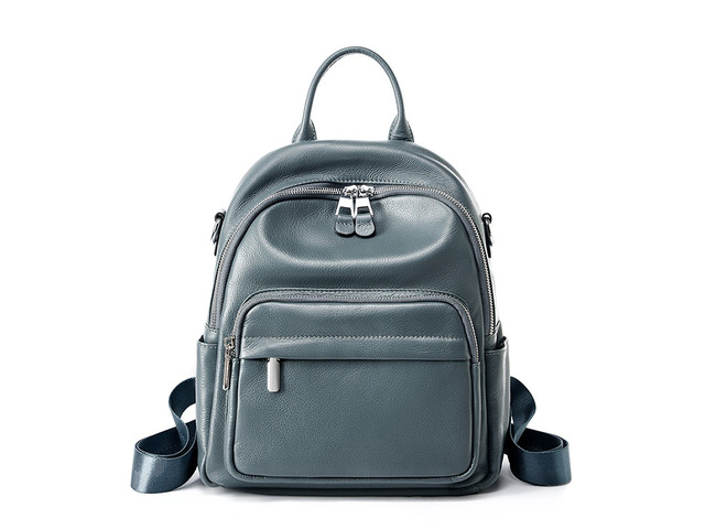 Genuine Leather Ladies' Large Capacity Travel Backpack Blue