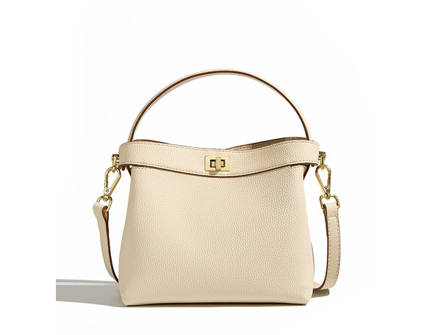Genuine leather Crossbody Bucket Bag Women's Ins Handbag White
