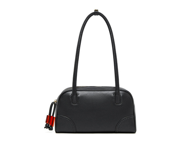 Genuine Leather Handbag Large Capacity Bowling Bag Black