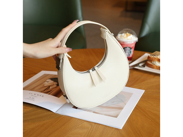 Women Genuine Leather Moon Handbag White