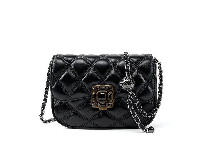 Women Genuine Leather Small Classy Crossbody Purse Top Handle Handbags Black