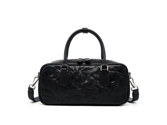 Genuine Leather Boston Bowling Bag Women Handbag Black