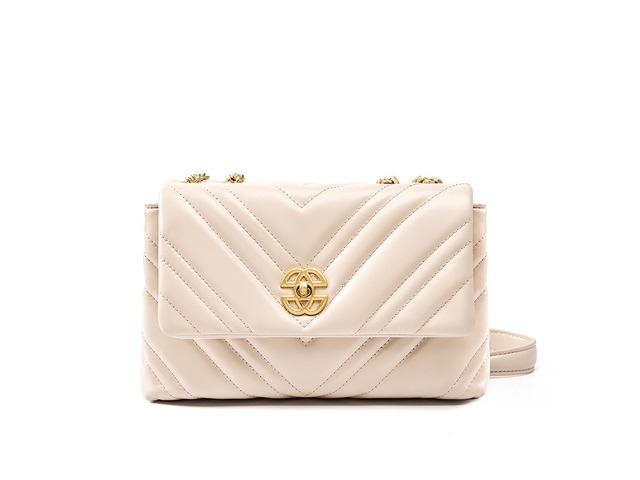 Women Genuine Leather Chain Square Bag White