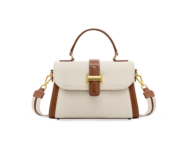 Genuine Leather Handbags Vintage-Style Top Handle Shoulder Bag White