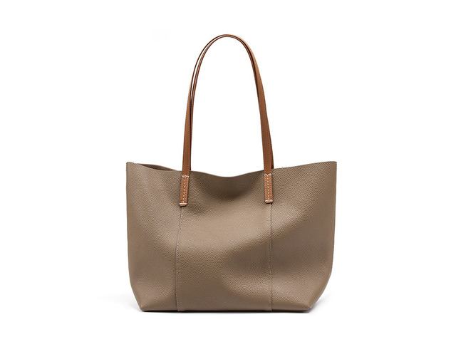 Genuine Leather Women Large Casual Handbag Grey