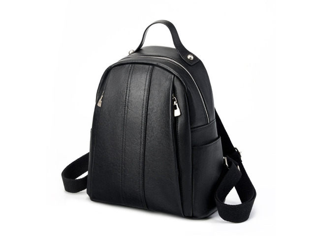 Women Genuine Leather Backpack Black