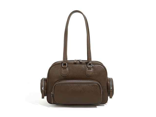 Genuine Leather Women Tote Bag Top-handle Shoulder Bag Brown