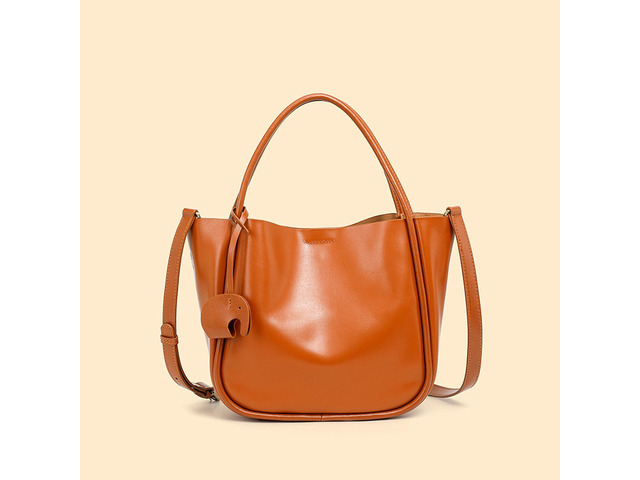 Women Tote Bag Retro Genuine Leather Crossbody Bag Orange