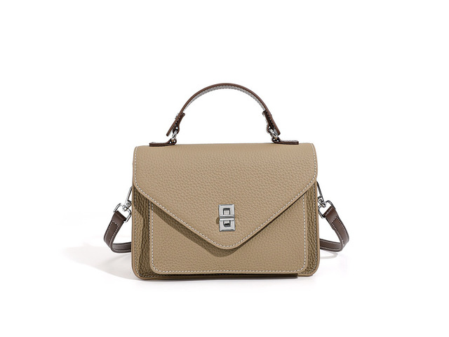 New French Crossbody Bag Small Square Bag Genuine Leather Handbag Grey