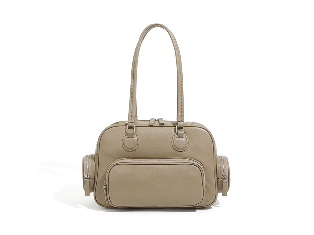 Genuine Leather Women Tote Bag Top-handle Shoulder Bag Grey