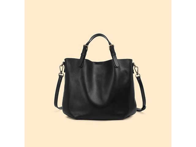 Genuine Leather Women Top Handle Shoulder Purses and Handbags Black