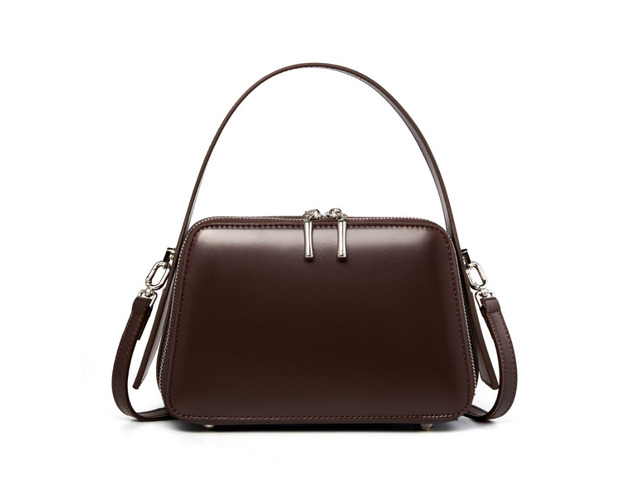 Genuine Leather Cute Tote Handbags Crossbody Bag with Long Strap Brown