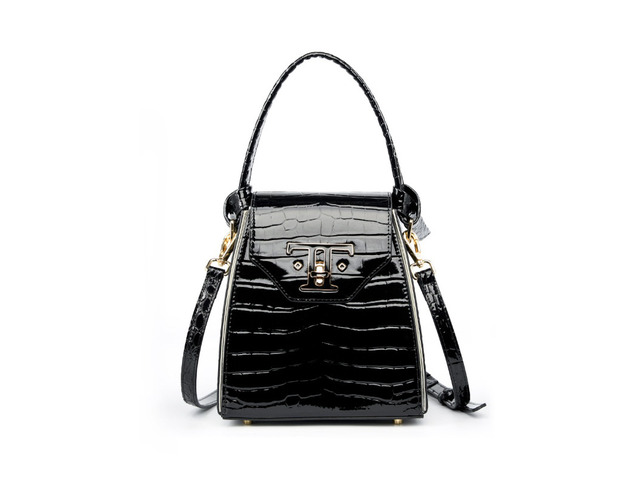 Women Genuine Leather Handbags Crocodile Pattern Handheld Cross Bag Black