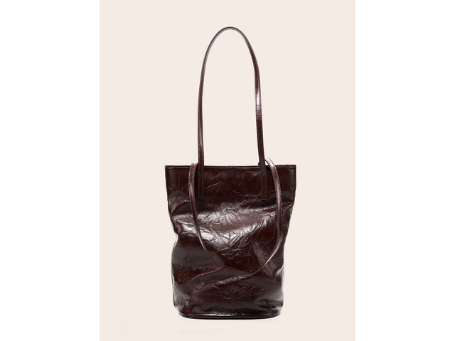 Women Cowhide Bucket Bag Large Capacity Retro Shoulder Bag Brown