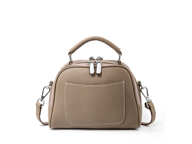 Genuine Leather Small Tote Bag for Women Trendy Shoulder Handbag Grey