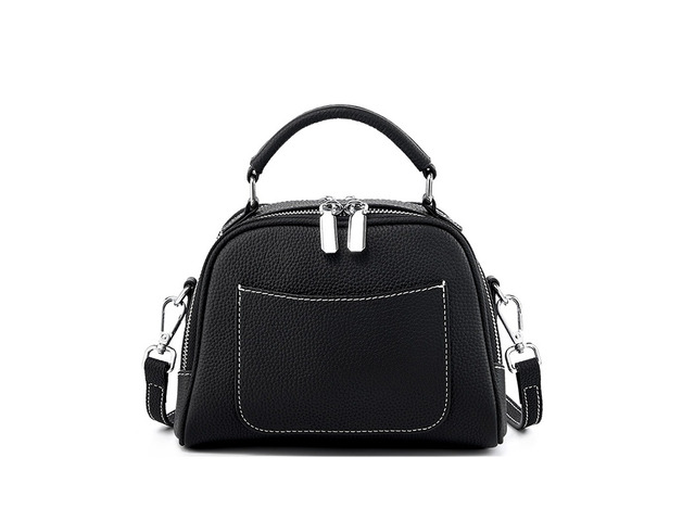 Genuine Leather Small Tote Bag for Women Trendy Shoulder Handbag Black