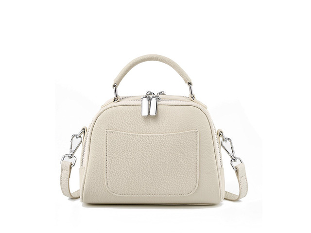 Genuine Leather Small Tote Bag for Women Trendy Shoulder Handbag White