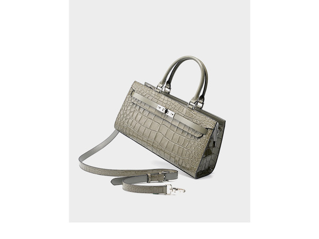 Kelly Bag Crocodile Pattern Cowhide Women's Bag Wew Crossbody Large Capacity Bag Grey