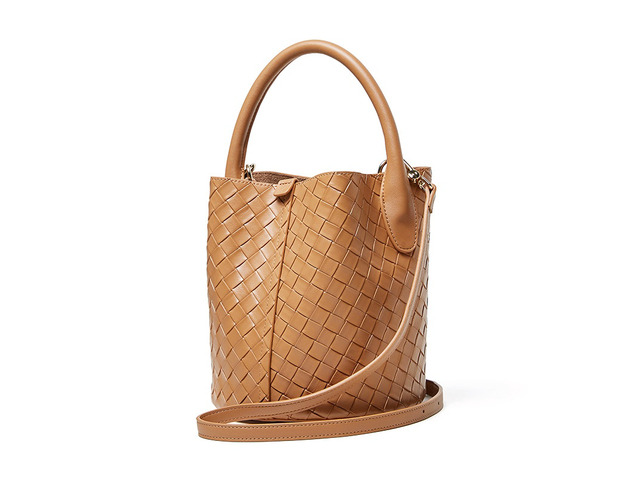 Genuine Leather Handbag Woven Crossbody Bag Brown