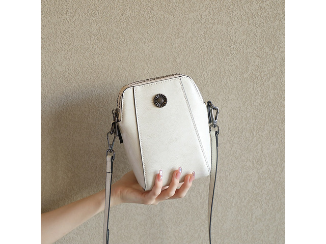 Genuine Leather Women Shoulder Bag Mobile Phone Bag White