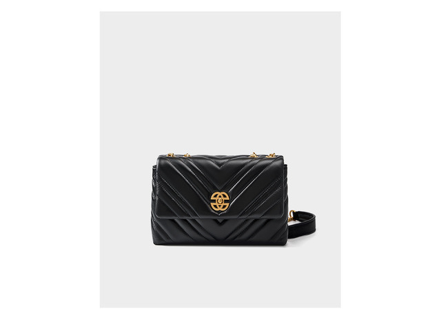 Women Genuine Leather Chain Square Bag Black