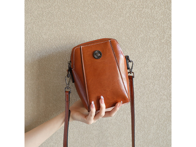 Genuine Leather Women Crossbody Bag Mini Bag Brown