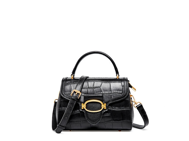 Genuine Leather Women Totes Shoulder Bag Black