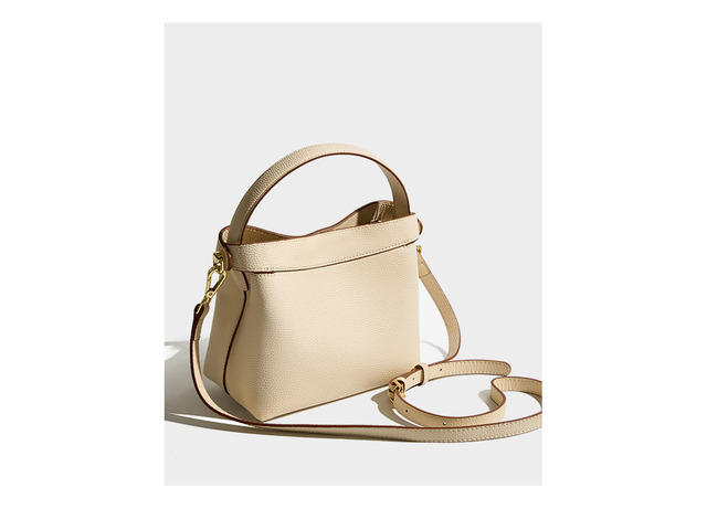 Genuine leather Crossbody Bucket Bag Women's Ins Handbag White