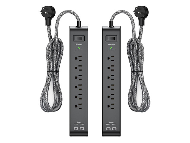 2 Pack 20FT Power Strip Surge Protector, Extension Cord Multiple Outlets 6 Outlets 4 USB Ports, Flat Plug, 900 Joules, Overload Protection, Wall...