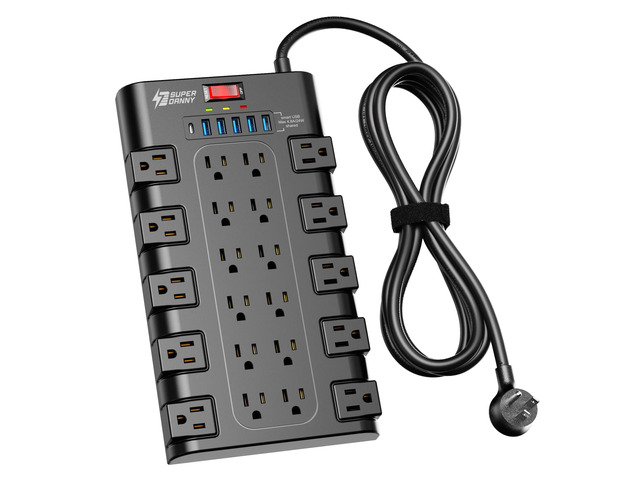 Power Strip Surge Protector, 22 AC 6 USB, 2100J, 6.5Ft,1875W/15A 5A1C, Heavy Duty Extension Cord with Multiple Outlets, Flat Plug Outlet Extender...