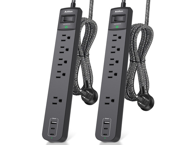 2 Pack Power Strip Surge Protector - 5 Widely Spaced Outlets 3 USB, 6Ft 2 USB C, 1875W/15A, Braided Extension Cord, Flat Plug Overload Protection,...