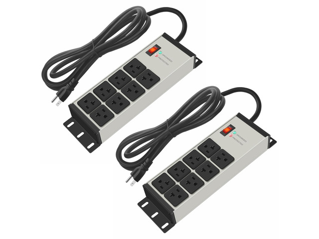 2PCS 12 Gauge Heavy Duty Power Strip, 8 Ports. Grey, 15FT. Surge Protector, Extension Cord with Multiple Outlets, Wall Mount Plug Extender, Switch,...