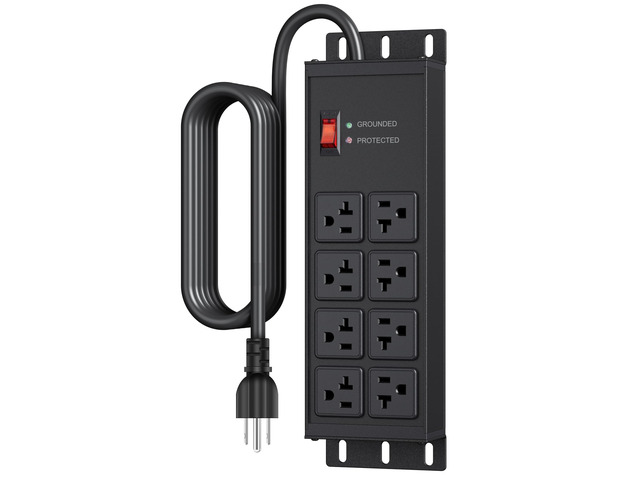 Heavy Duty Surge Protector, 12 Gauge Extension Cord, Black, 10 FT Metal Wall Mount 8 Outlets Power Strip, High Amp Outlet Extender for Garage...