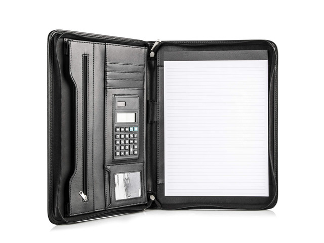 Black Superior Vegan Leather Business Portfolio with Zipper Padfolio All-in-One. Smartest Protective 10.1 Inch Tablet Sleeve, Presentation Slot,...