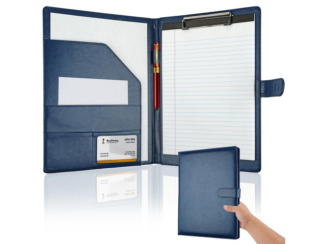Professional Padfolio with Clipboard, Faux Leather Portfolio Folder Binder Blue Legal Pad Holder for A4 Letter Size Notepad, Resume, Notebook Cover...