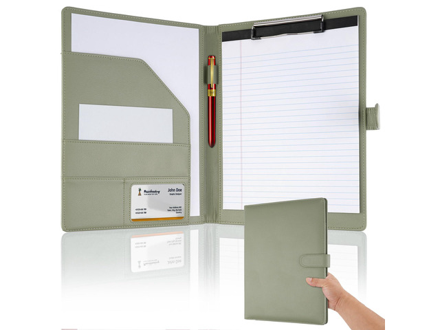 Professional Padfolio with Clipboard, Faux Leather Portfolio Folder Binder Sage Green Legal Pad Holder for A4 Letter Size Notepad, Resume, Notebook...