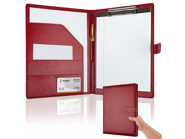 Professional Padfolio with Clipboard, Faux Leather Portfolio Folder Binder Red Legal Pad Holder for A4 Letter Size Notepad, Resume, Notebook Cover...