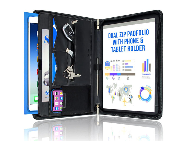 Zipper Padfolio Portfolio Binder Organizer Faux Leather Portfolio for Resume, Documents, Phone, Tablet, Business Supplies and Cards Notebook...