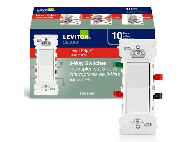 Lever Edge 15 Amp 3-Way Rocker Switch, 10-Pack, E5603-MW, White