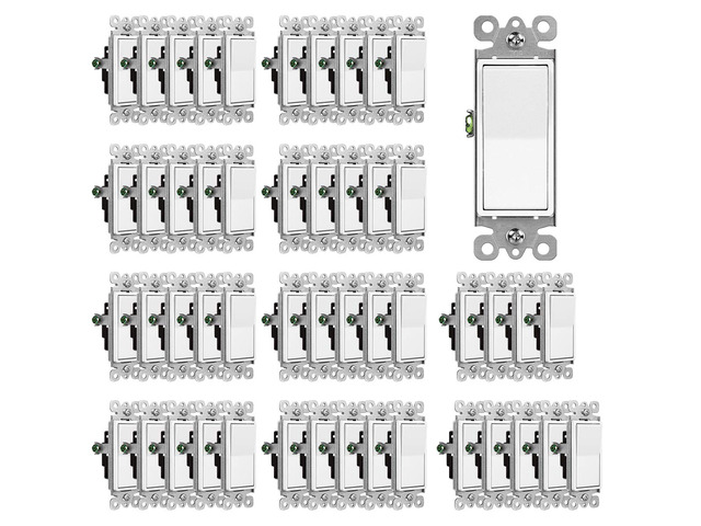 (50 Pack) Decorator Wall Light Switch, Single Pole Switch, 15A 120/277V, White